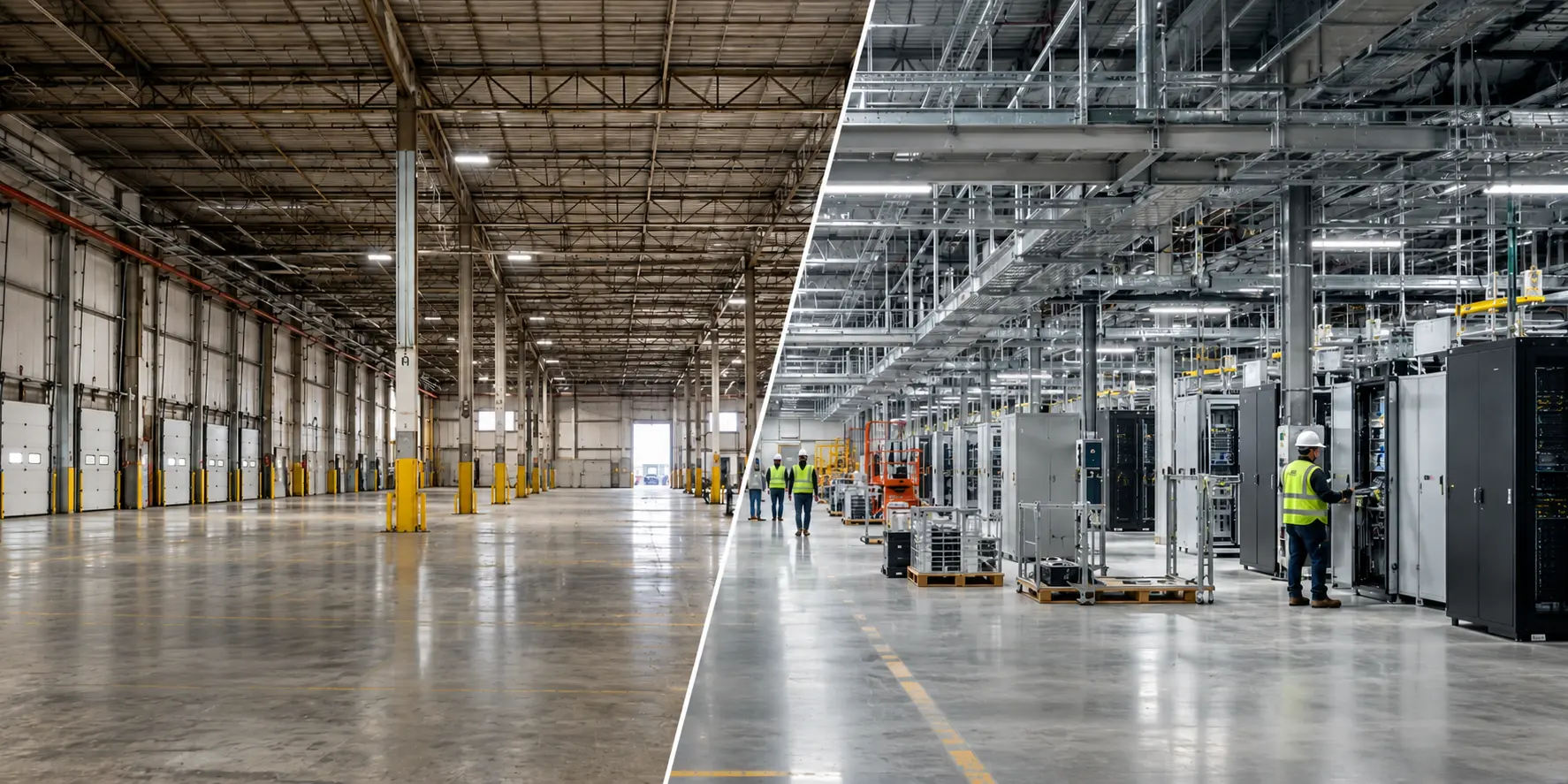 Industrial warehouse space transformed into a high-performance data center environment